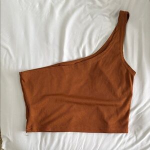 SHEIN One-Shoulder Ribbed Crop Top in Rust